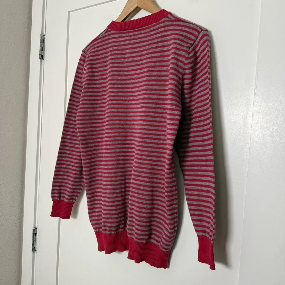 Paul Smith Sweater Mens Sz M Red Gray Striped Crew Neck 100% Cotton Preppy